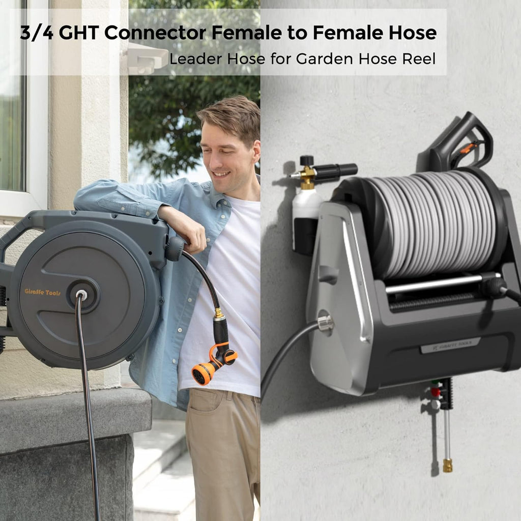Giraffe Tools Leader Hose 8ft x 5/8", Custom Length, Heavy Duty, No Kink, Flexible, Rubber Garden Hose, Leakproof Water Hose with Male to Female Fittings, 600 Burst PSI