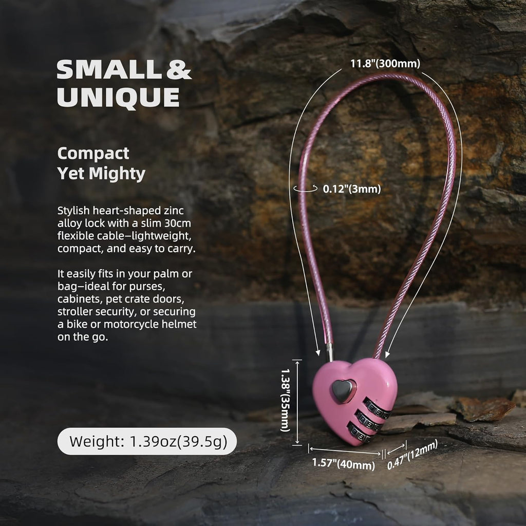 Small Cable Lock with Combination, Combo Lock with Code, Pink Cable Padlock for Luggage, Cabinet, Closet, French Fridge Door, Stroller, Bike Helmet, Pet Cage, Pool Gate, Outdoor Fence