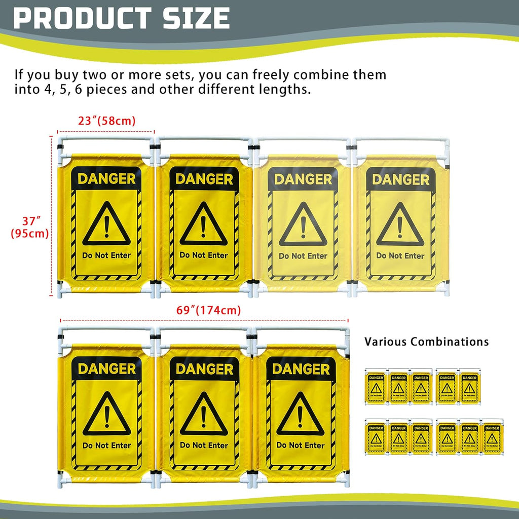 Safety Caution Barricade 3Panels Foldable Security Signs With PVC Tarp Removable Safety Barrier Wet Floor Guard Symbol Clear Printing Safety Fence(Yellow)