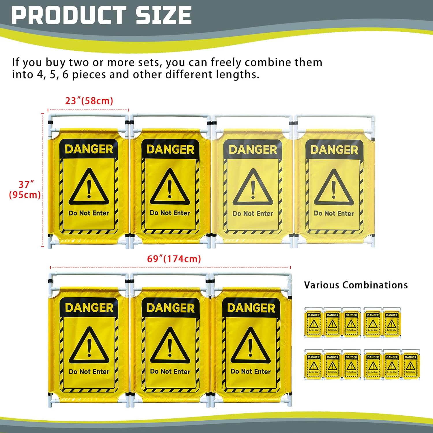 Safety Caution Barricade 3Panels Foldable Security Signs With PVC Tarp Removable Safety Barrier Wet Floor Guard Symbol Clear Printing Safety Fence(Yellow)
