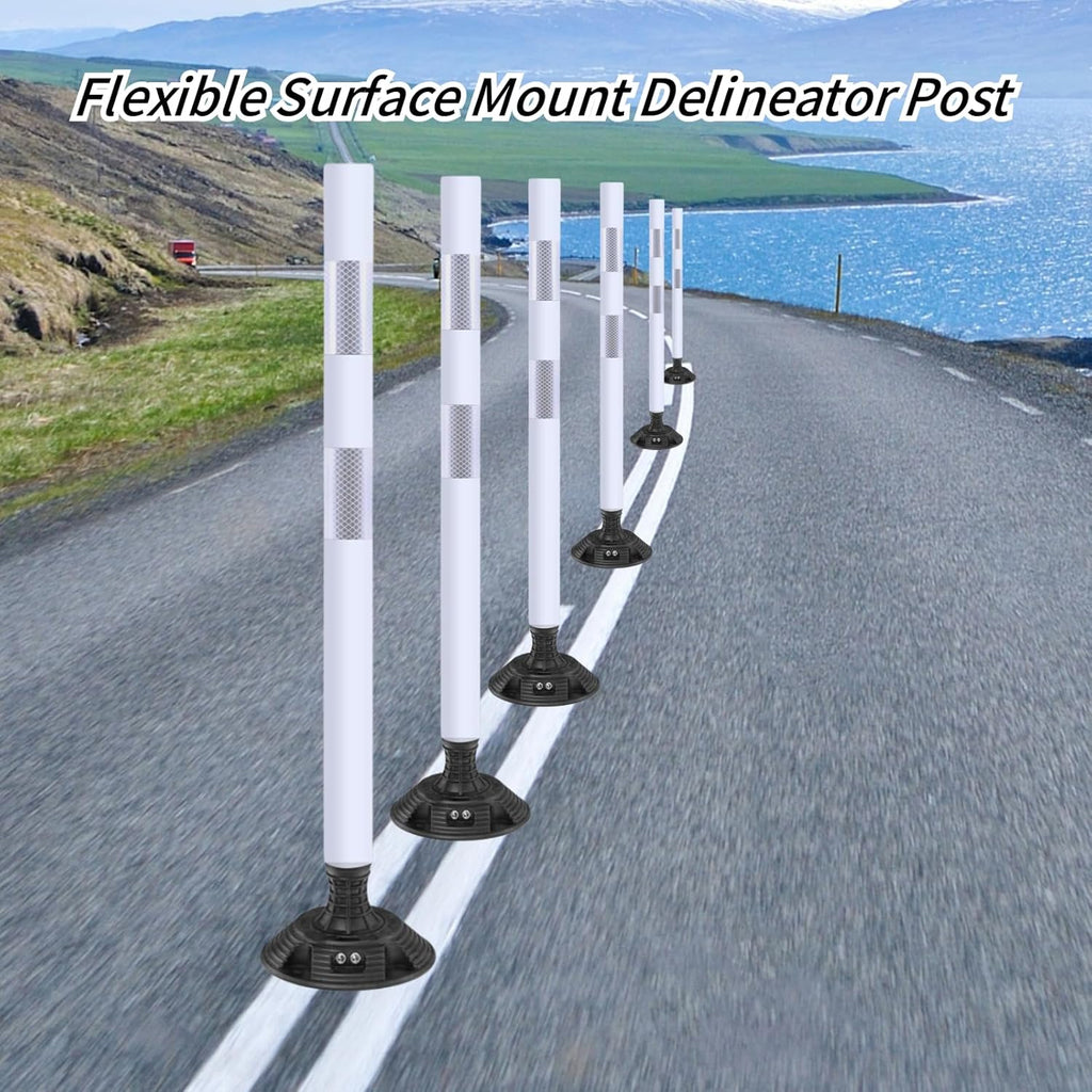 8 Pack Traffic Delineator Posts – High Visibility Reflective Safety Cones with Spring Base for Roadway, Parking, Garage, Construction Zones (White, 36 Inch)