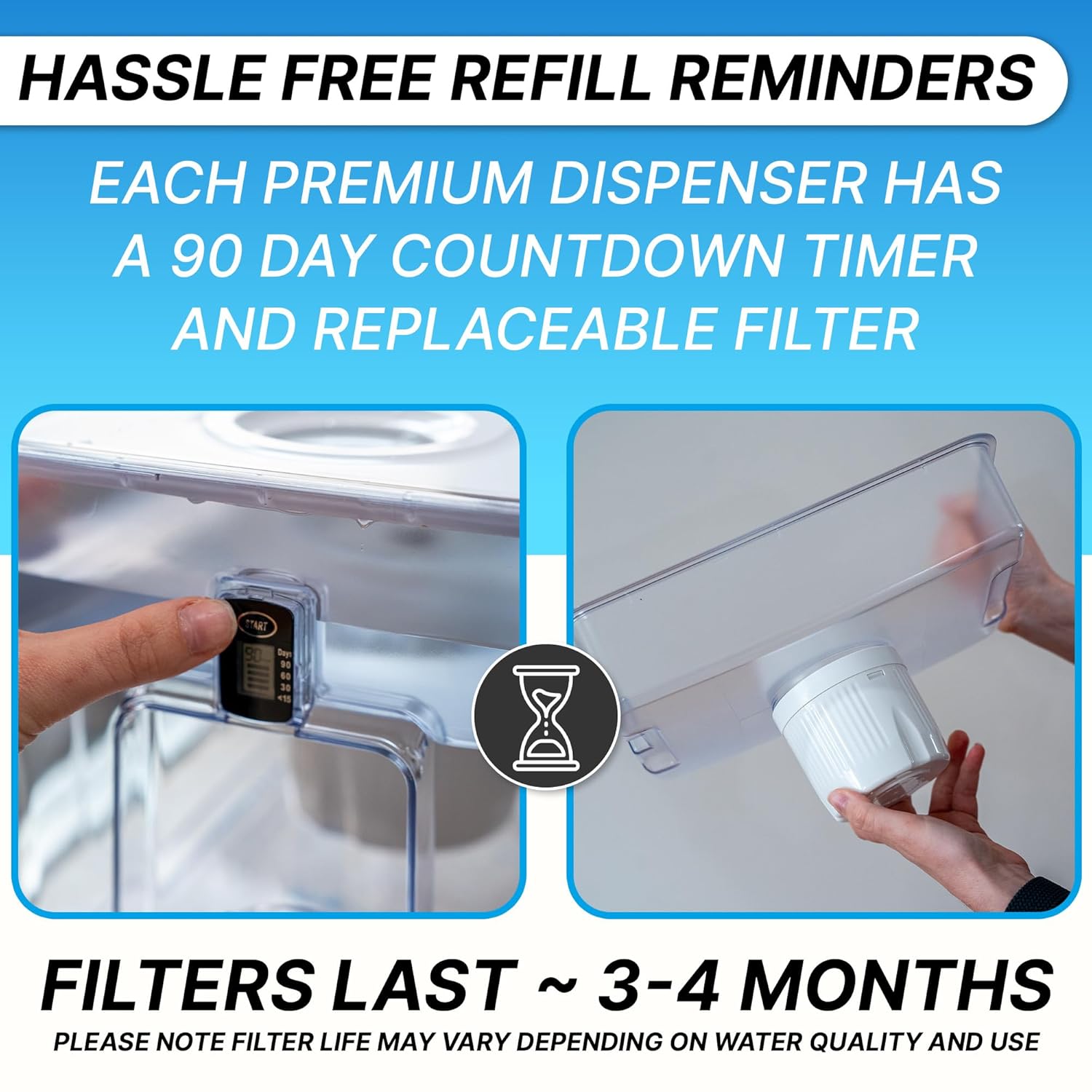 Epic Pure Countertop Water Filter Dispenser for Drinking Water. 36 Cup 150 Gallon Filter. BPA Free Removes Fluoride, Chlorine, Lead Water Purifier Large Water Jug Dispenser