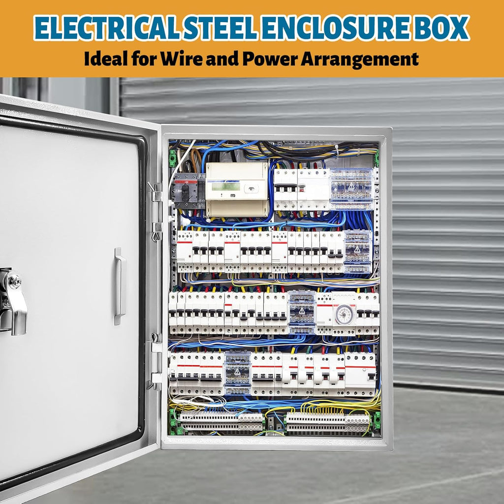 Outdoor Electrical Box 20 x 12 x 10''D NEMA 4X Enclosure Steel Box, Waterproof & Dustproof Outdoor/Indoor Lockable Electrical Junction Box, with Mounting Plate
