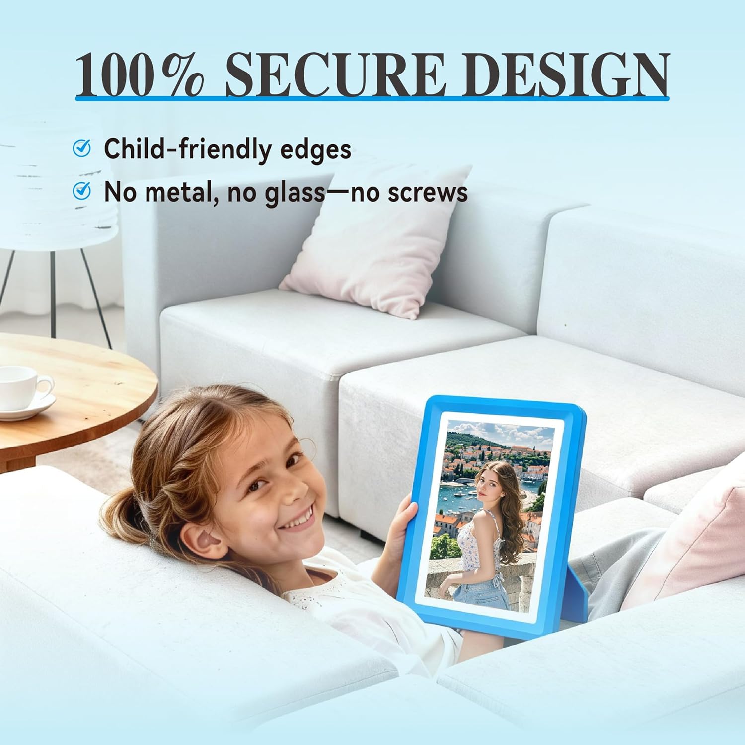 Blue 5x7 Picture Frame with Acrylic Front 4 Pack, ABS Frame for 5x7 or 4x9 Photos, Shatterproof UV-Resistant Tabletop Photo Frame, Vertical/Horizontal Display for Home Décor