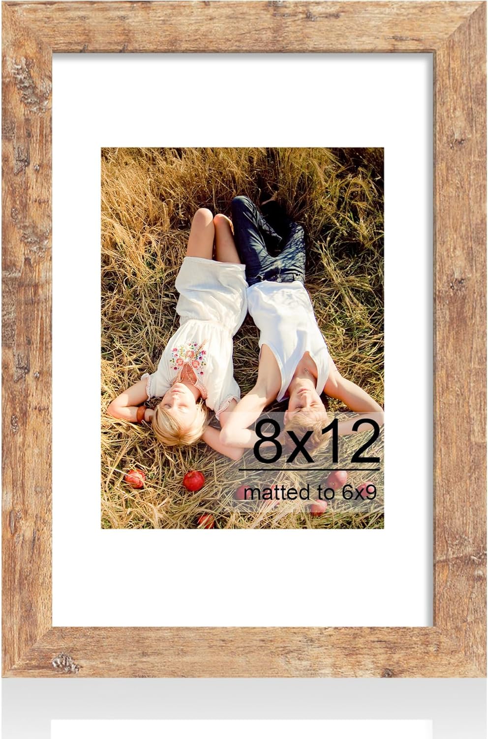iRahmen 8x12 Picture Frame with HD Tempered Glass, Display Pictures 6x9 with Mat or 8 x 12 Without Mat, Wood Photo Frame for Tabletop and Wall (Rustic Brown, 1 Pack)