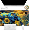 Heated Mouse Pad, Warm Desk Pad, Keyboard Mat 23.6 x 14 Inch Large Size Intelligent Fast Heating, 3 Speed Adjustable, Timed Auto Power Off for Game Office Home, Elephant in Sunflower Field