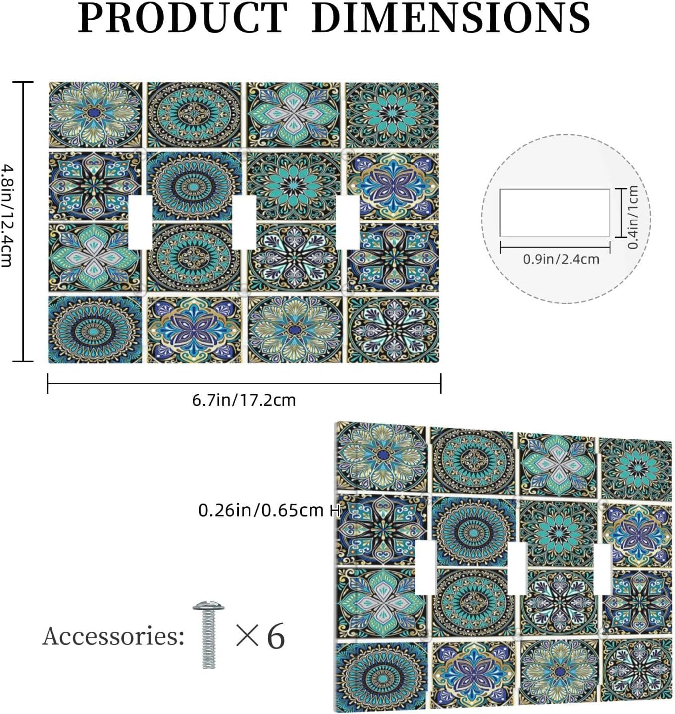 Decorative Switch Plates Mandala Decorative Rustic Vintage Turquoise Pattern 3 Gang Wall Plate Triple Toggle Light Switch Cover Faceplate Electrical Wall Panels for Bedroom Bathroom