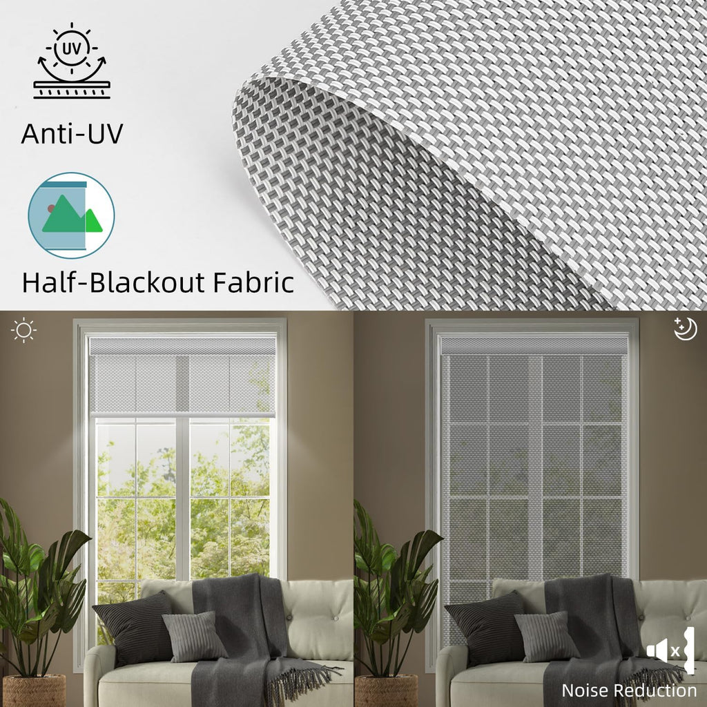 SmartWings Motorized Roller Shades 5% Openness Without Privacy Custom Size, Rechargeable Battery, Works with Matter/Apple HomeKit, Alexa, Thread/Zigbee, Remote Optional, 5% Openness White Grey