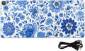 Heated Desk Pad Mouse Pad 31.5x13 Inch PU Leather Desk Mat with 3 Heat Levels Large Mouse Gaming Computer Laptop Mat Flower Blue and White Daisy Leaf