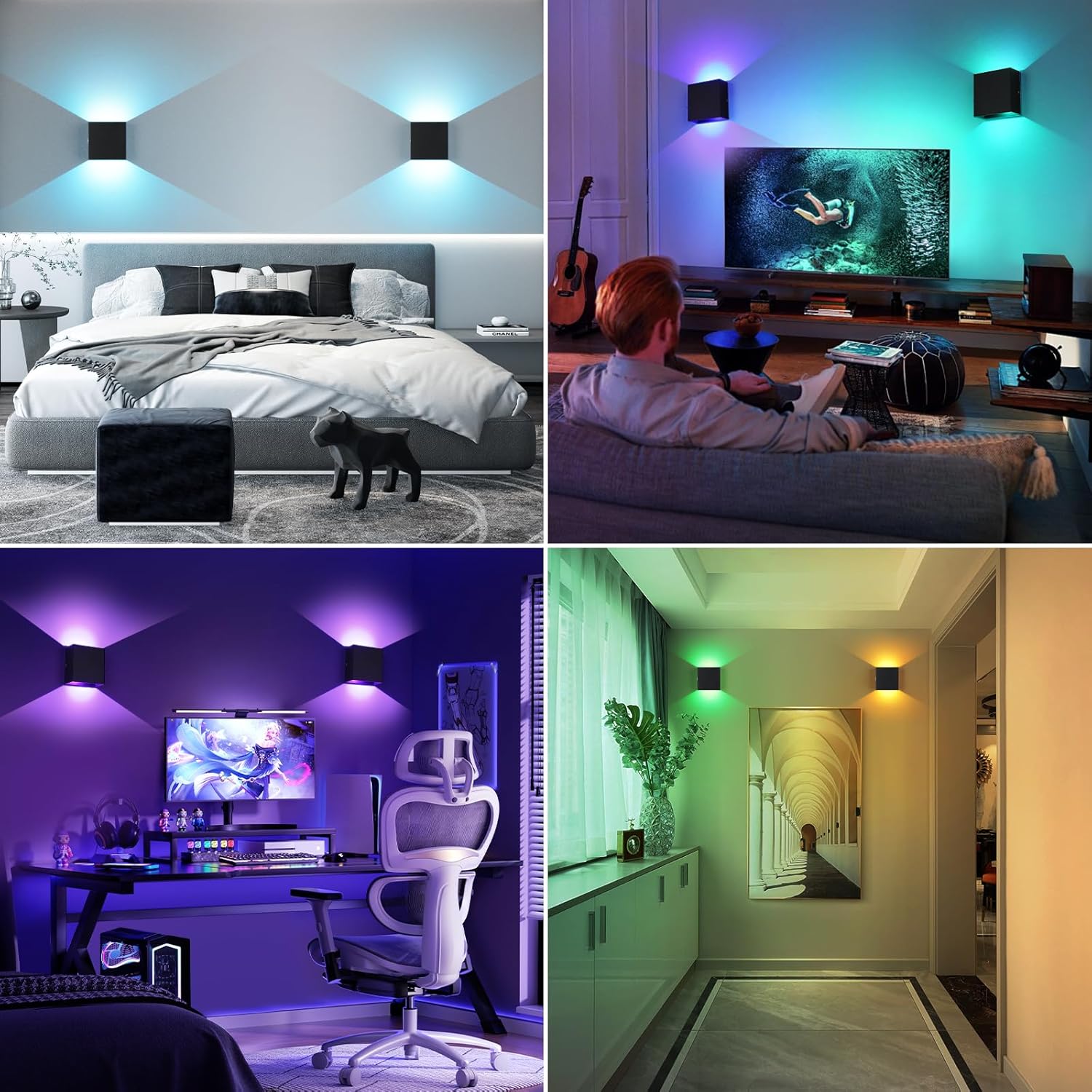 Lightess RGB Battery Operated Wall Sconce with Remote, Dimmable LED Wall Light Rechargeable, Up Down Wall Mount Lights for Hallway Living Room, Black, LG9945887