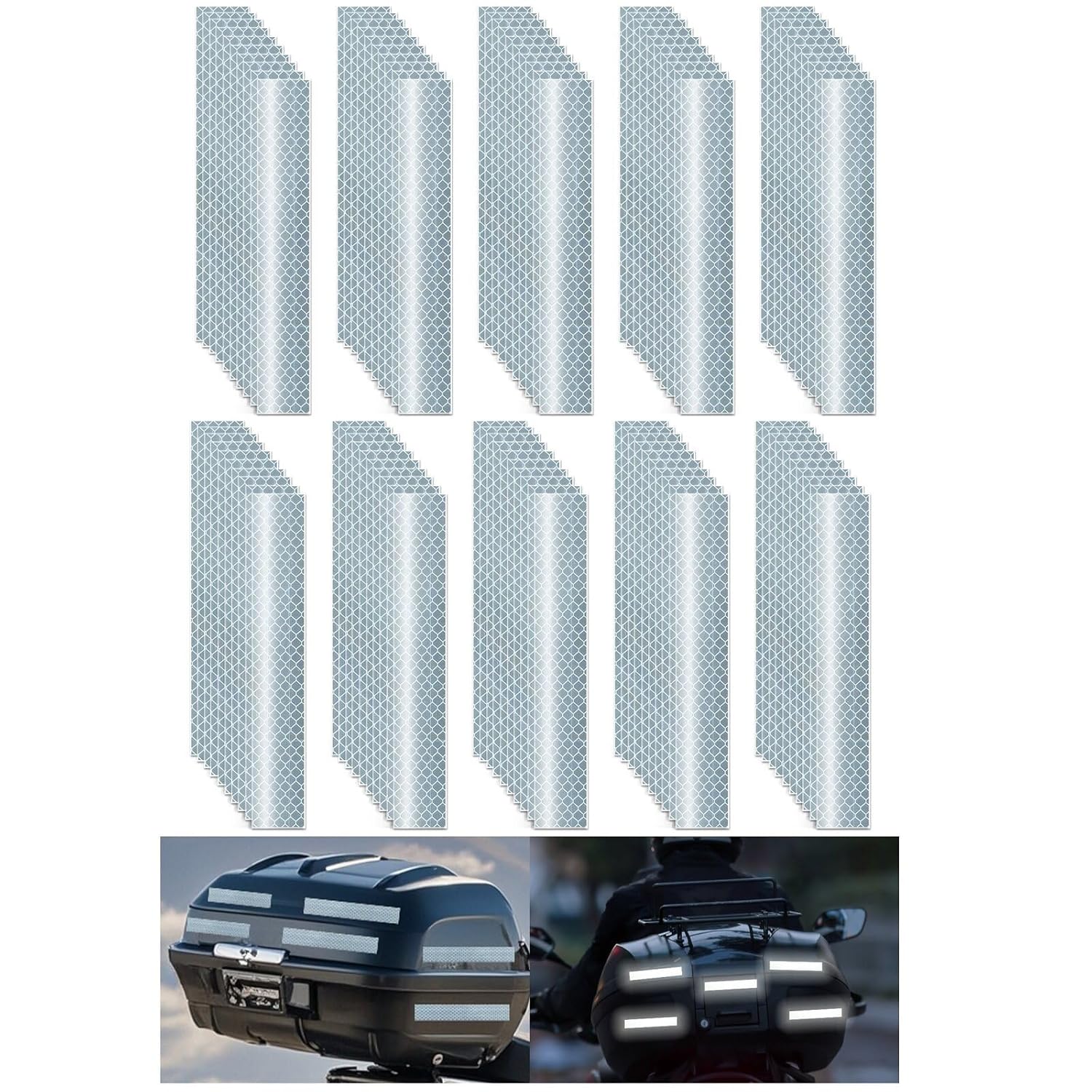 Non Fading White Reflective Stickers 1 inch X 6 inch, Outdoor Waterproof High Visibility Warning Safety Adhesive Reflector Tape (100 Pcs)