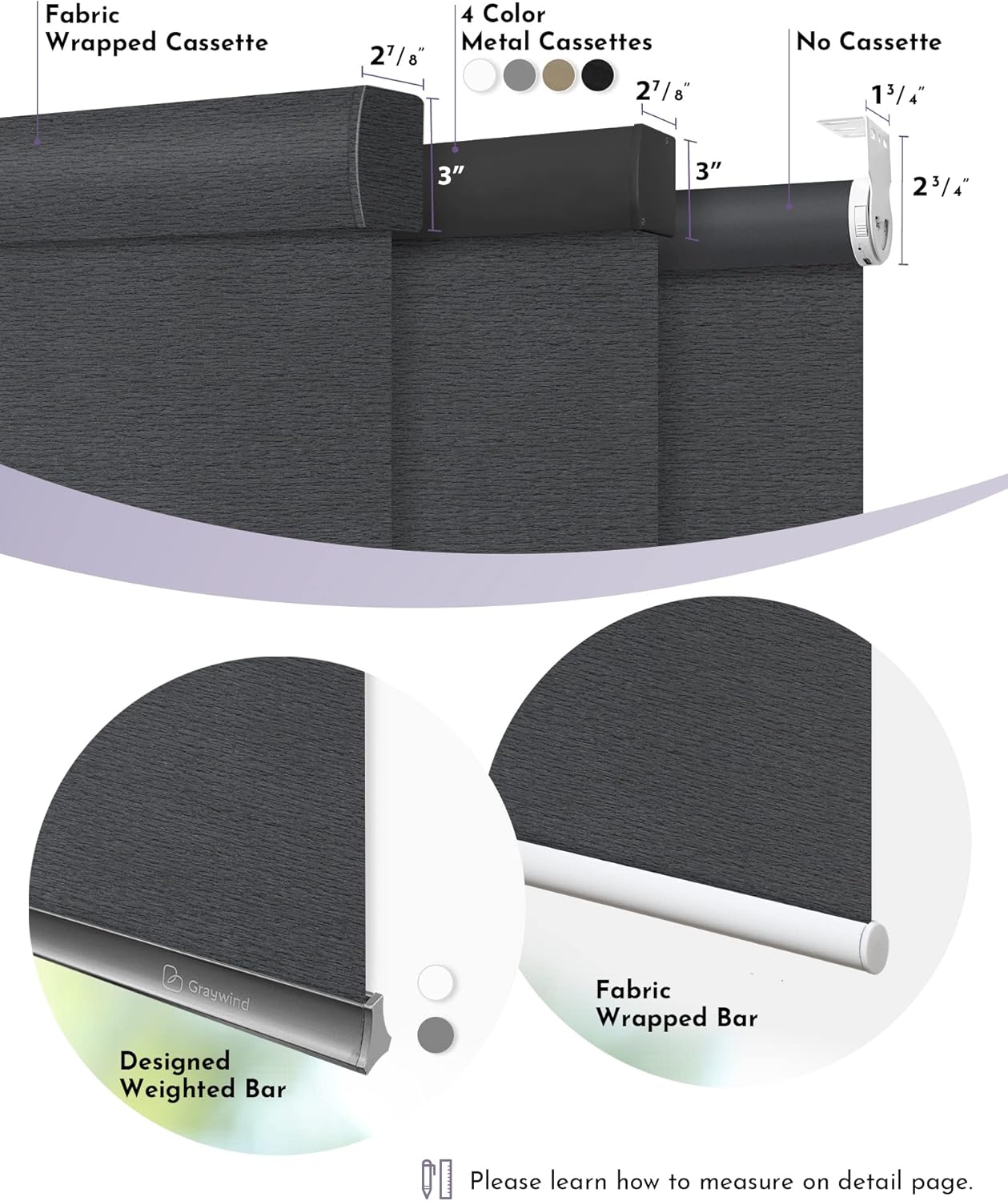 Graywind Smart Blackout Roller Shades Work with Alexa Google Textured Fabric Rechargeable Motorized Blinds Cordless Remote Control Window Shades, Custom Size (Frequency Nero)