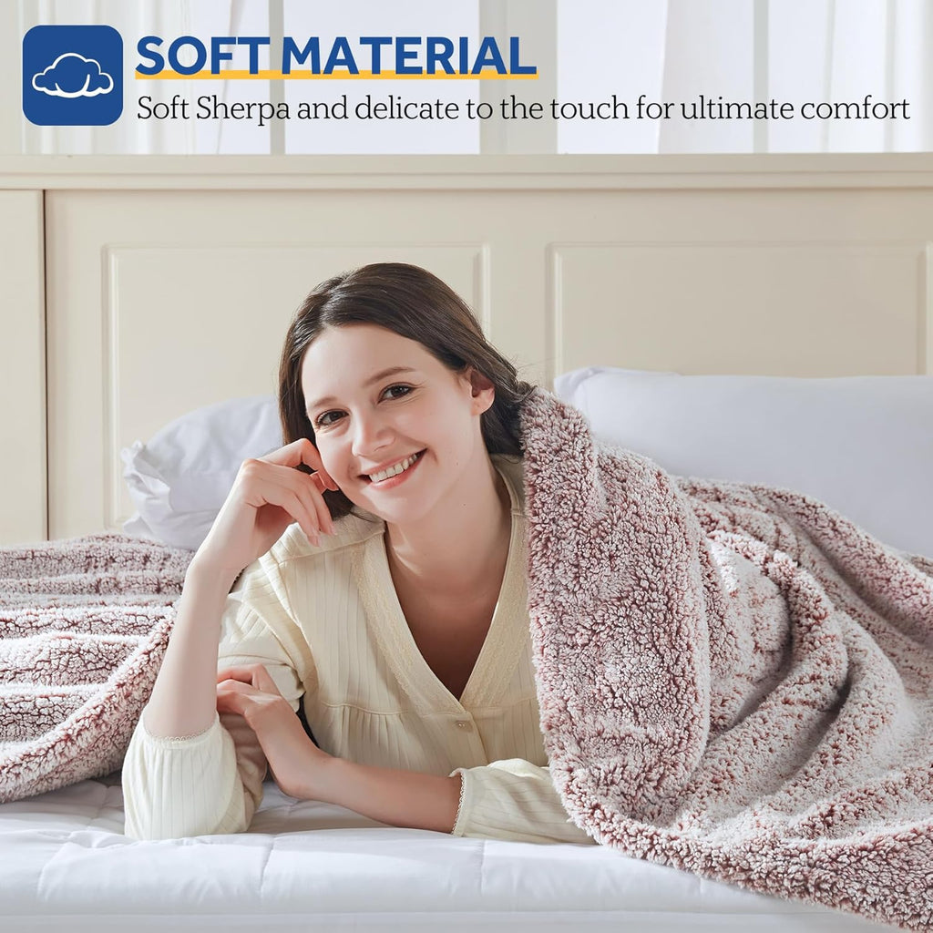 Sealy Electric Blanket Full Size, Soft Sherpa Heated Blanket Single Control with 10 Heating Levels & 1 to 12 Hours Auto-Off Settings Over-Heated Protection 80"x84" Machine Washable, Rust Red