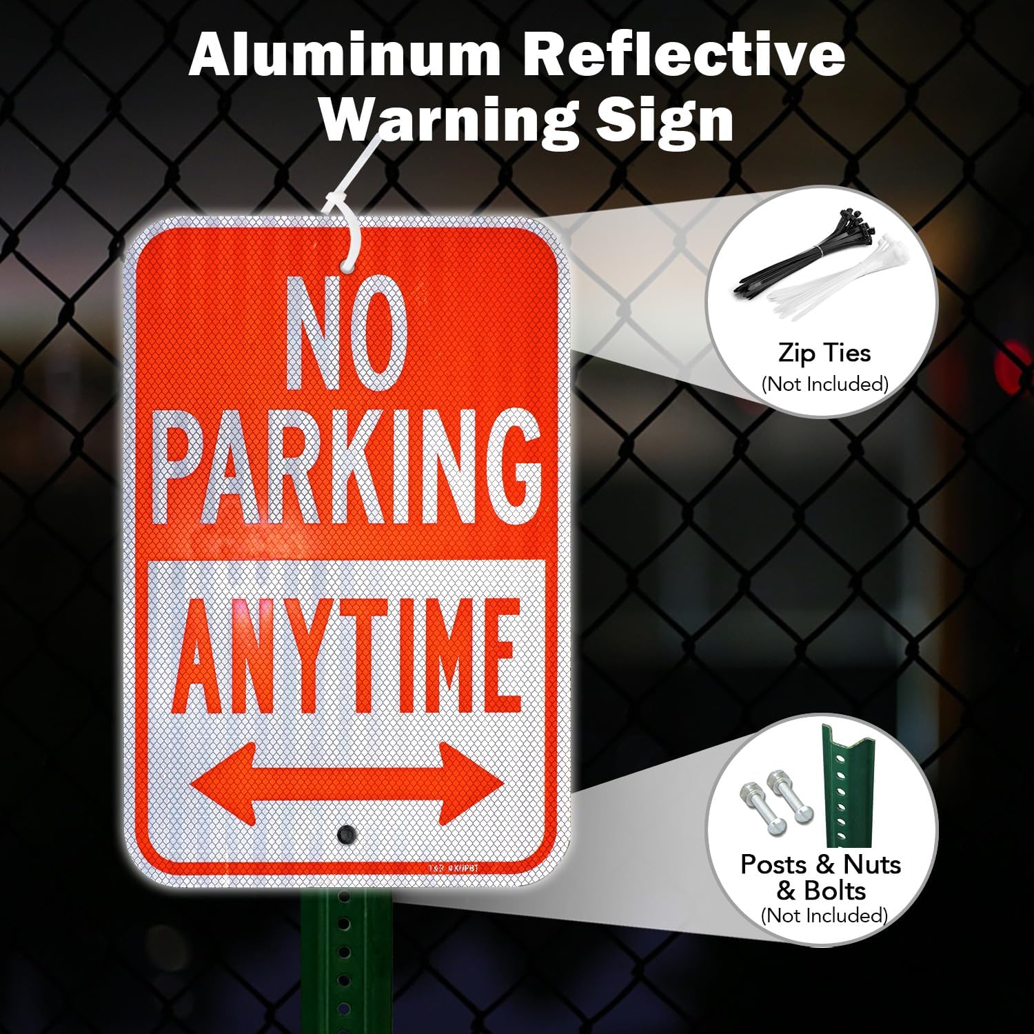 T&R (2 Pack) Large No Parking Anytime Sign, 18" x 12" Engineer Grade Reflective Sheeting, Rust Free Aluminum, Waterproof, Fade Resistant, 2 Pre-drilled Holes