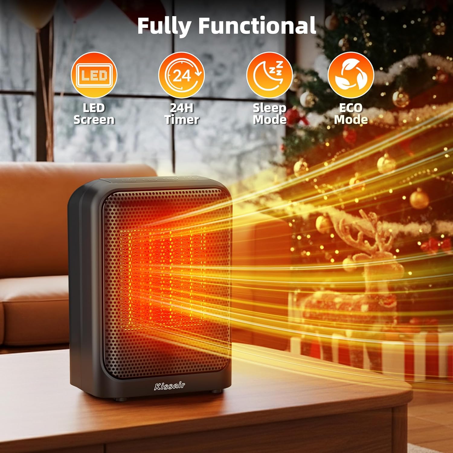 Space Heater, 1400W Electric PTC Ceramic Heaters Indoor Portable 2S Fast Heating with Thermostat, LED Display, ECO & Sleep Mode, Quiet Small Heater with 24H Timer, Tip-Over Protection, Black