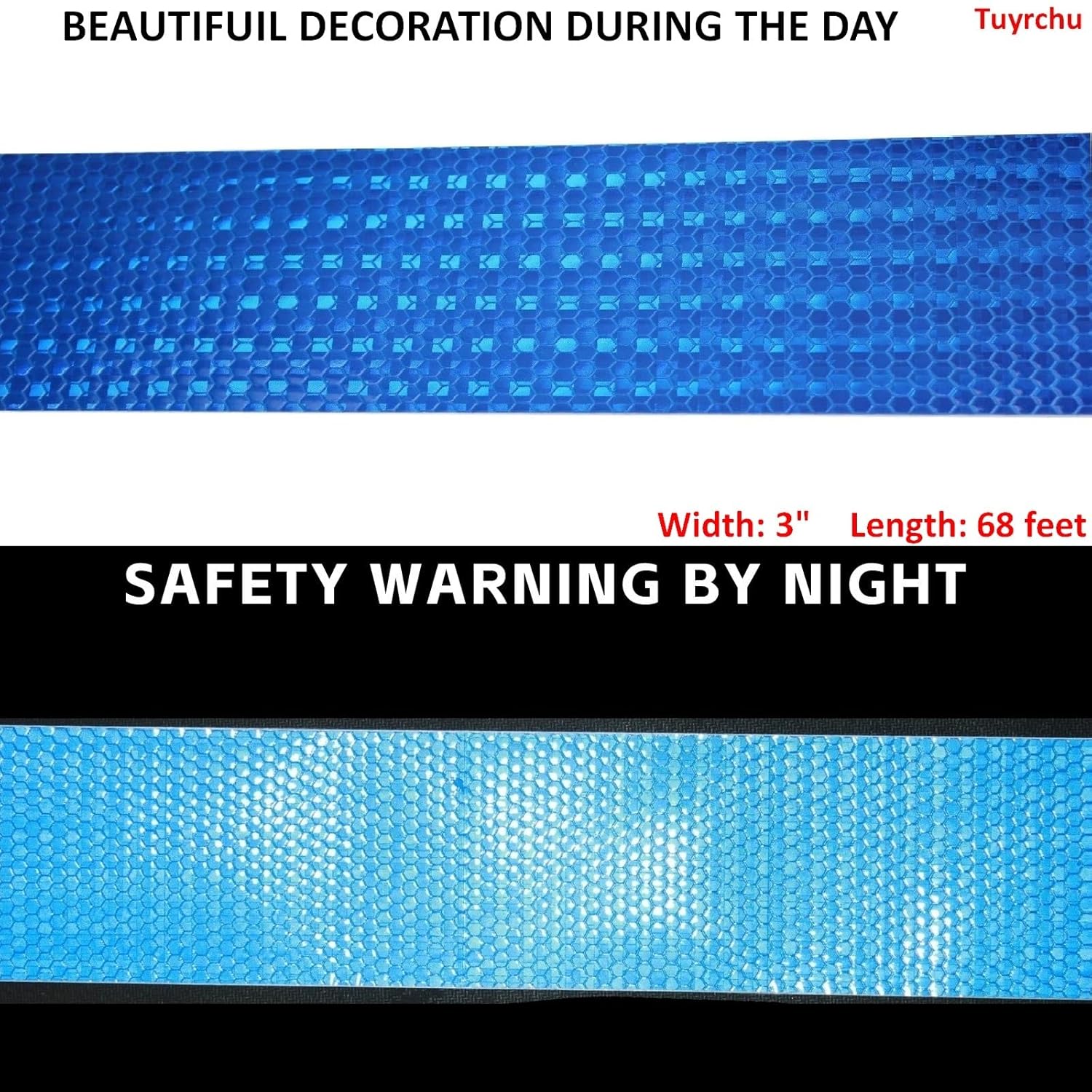 Reflective Tape Blue 3 inch, Outdoor Waterproof High Visibility Warning Industrial Marking Tape, Safety Stickers (68 feet)