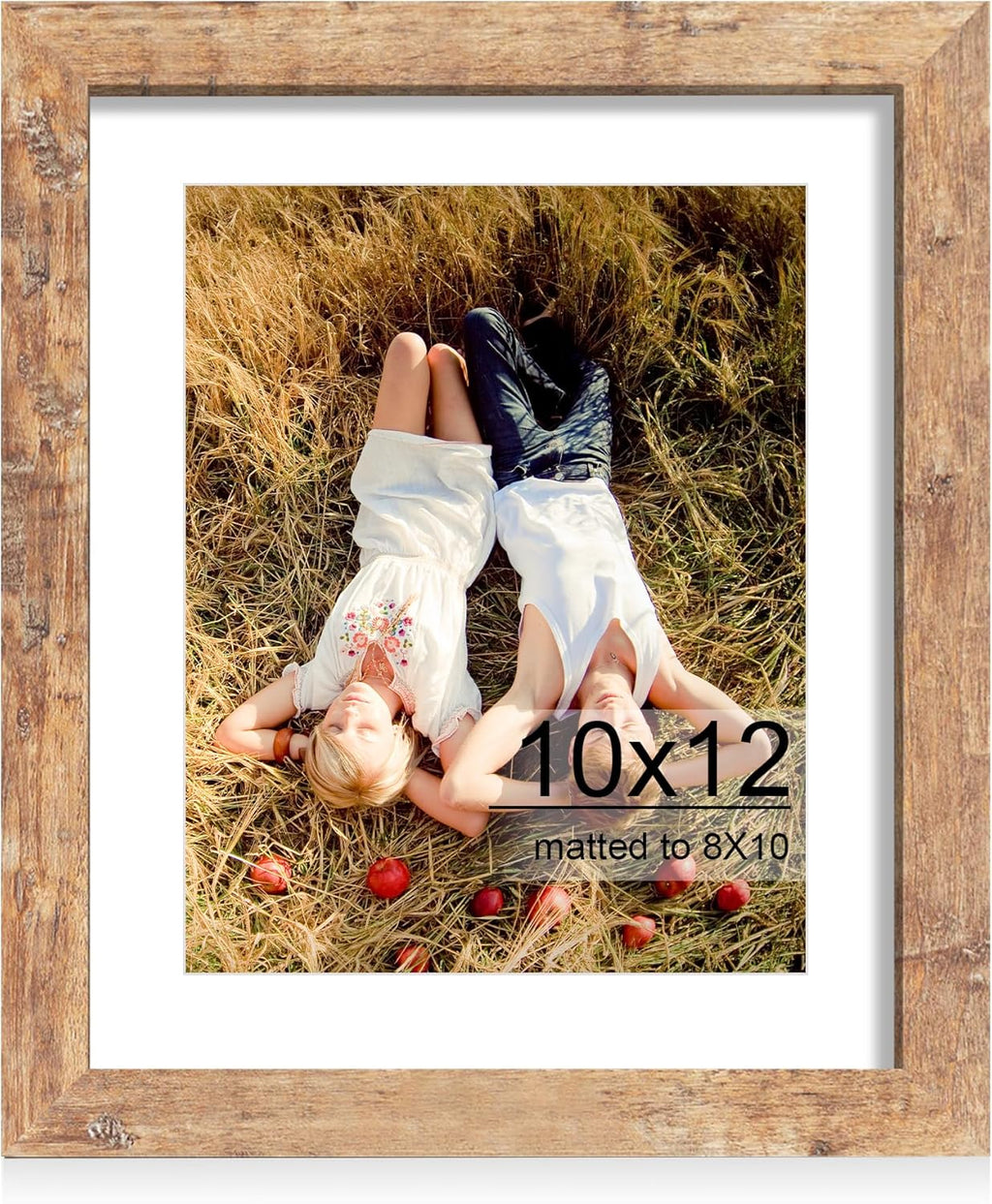 iRahmen 10x12 Picture Frame with HD Tempered Glass, Display Pictures 8x10 with Mat or 10 x 12 Without Mat, Wood Photo Frame for Tabletop and Wall Display (Rustic Brown, 1 Pack)