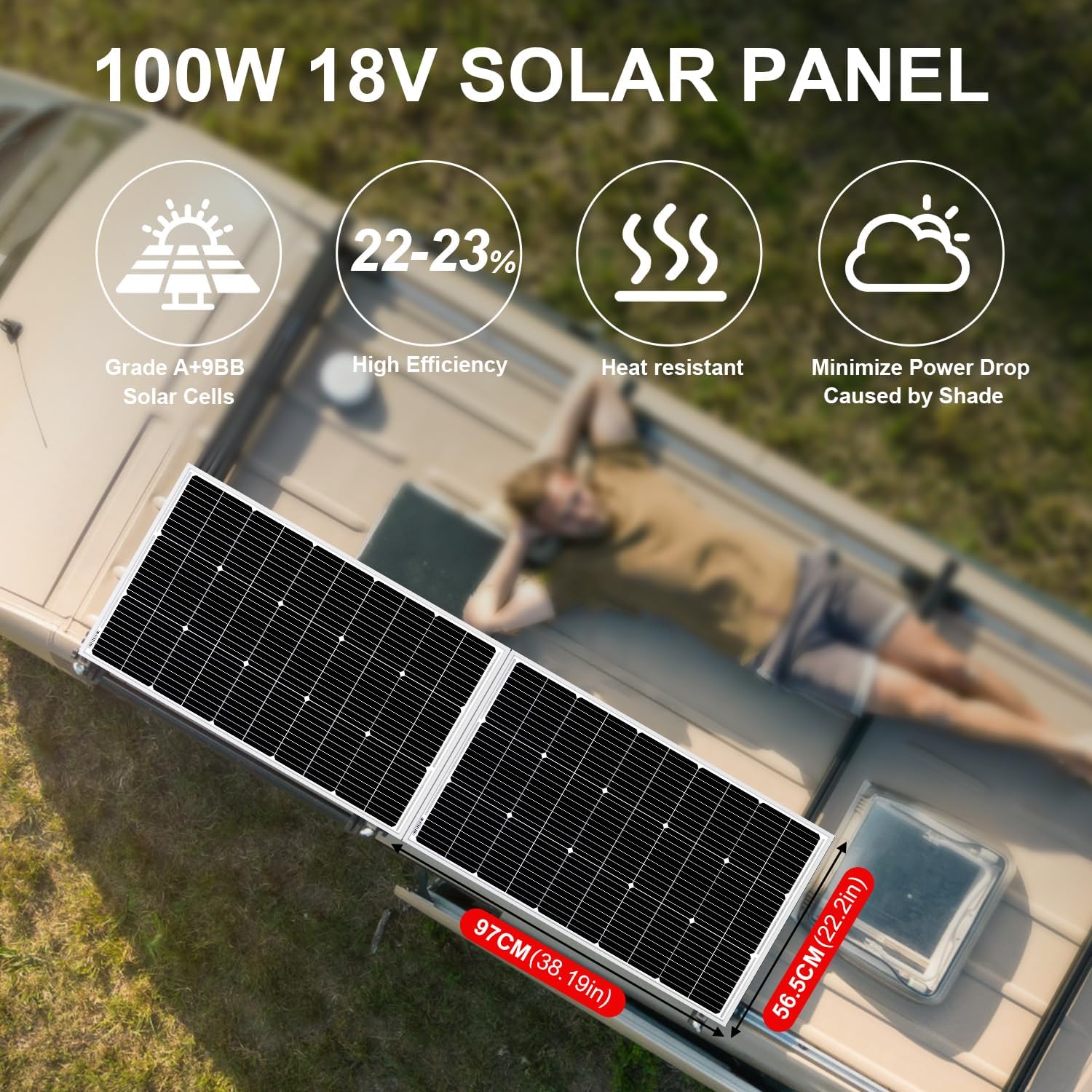 DOKIO 200W Solar Panel Kit (2×100W) Monocrystalline with Aluminum Frame and MC4, Mounting Brackets, Clips & 5m Cable for RV, Boat, Roof, Off-Grid (Controller Required)