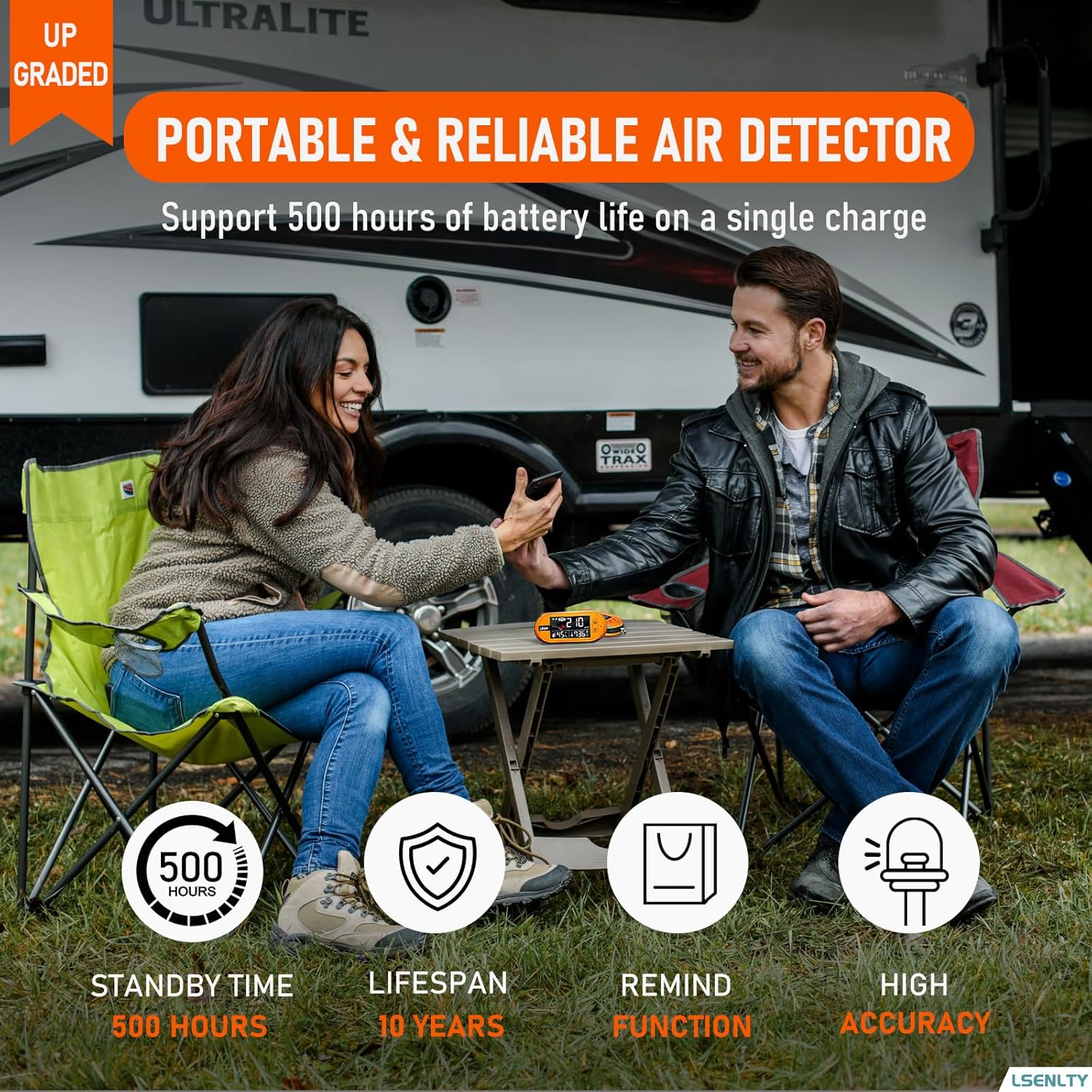 Portable Carbon Monoxide Detectors Support 500-hour Standby Time, 3-in-1 CO Detector (Temp, Humidity, and CO), Alarm Function, Lanyard Design for Camping Travel Car RV