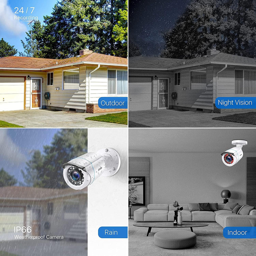 ZOSI 4 x 2MP 1080p HD-TVI Home Security Camera Outdoor Indoor 1920TVL,24PCS LEDs,80ft Night Vision, 90°View Angle, Weatherproof Outside Surveillance CCTV Bullet Camera