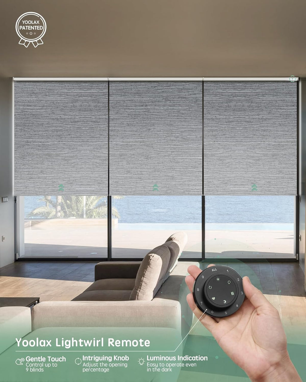 Yoolax Smart Coupled Roller Shades Compatible with Alexa Google, Motorized Blinds with Remote Blackout Coupled Roller Shades for X-Large Windows, Custom Size (XL Coupled-Foggy Gray)