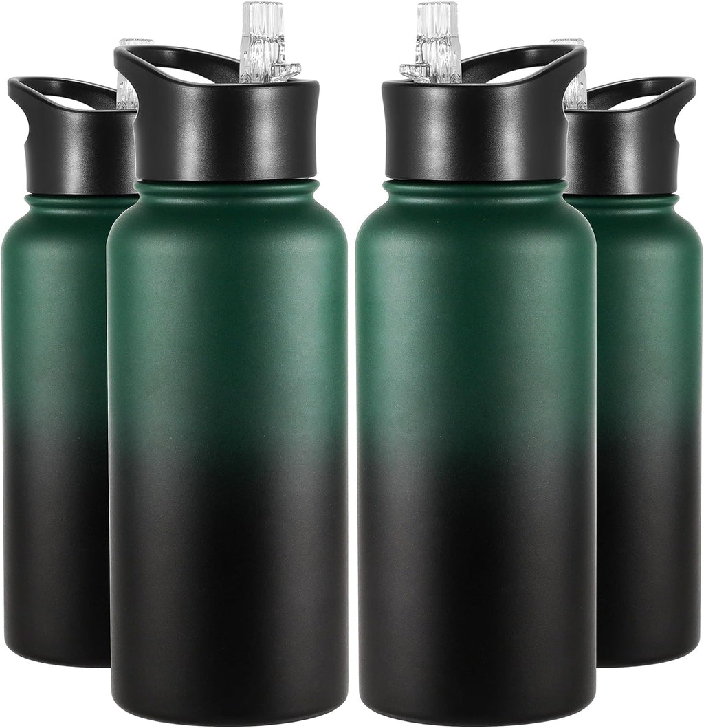 VEGOND 32 oz Insulated Water Bottle Bulk Stainless Steel Metal Water Bottles with Leak Proof Straw Lid & Spout Lid, Wide Mouth Double Walled Vacuum Travel Sports Bottle, 4 Pack