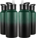 VEGOND 32 oz Insulated Water Bottle Bulk Stainless Steel Metal Water Bottles with Leak Proof Straw Lid & Spout Lid, Wide Mouth Double Walled Vacuum Travel Sports Bottle, 4 Pack