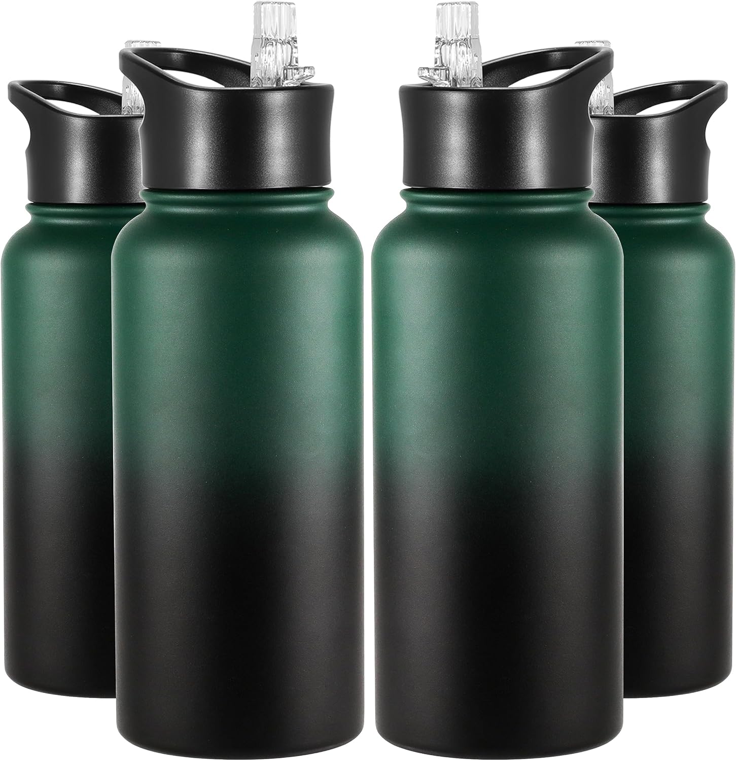 VEGOND 32 oz Insulated Water Bottle Bulk Stainless Steel Metal Water Bottles with Leak Proof Straw Lid & Spout Lid, Wide Mouth Double Walled Vacuum Travel Sports Bottle, 4 Pack