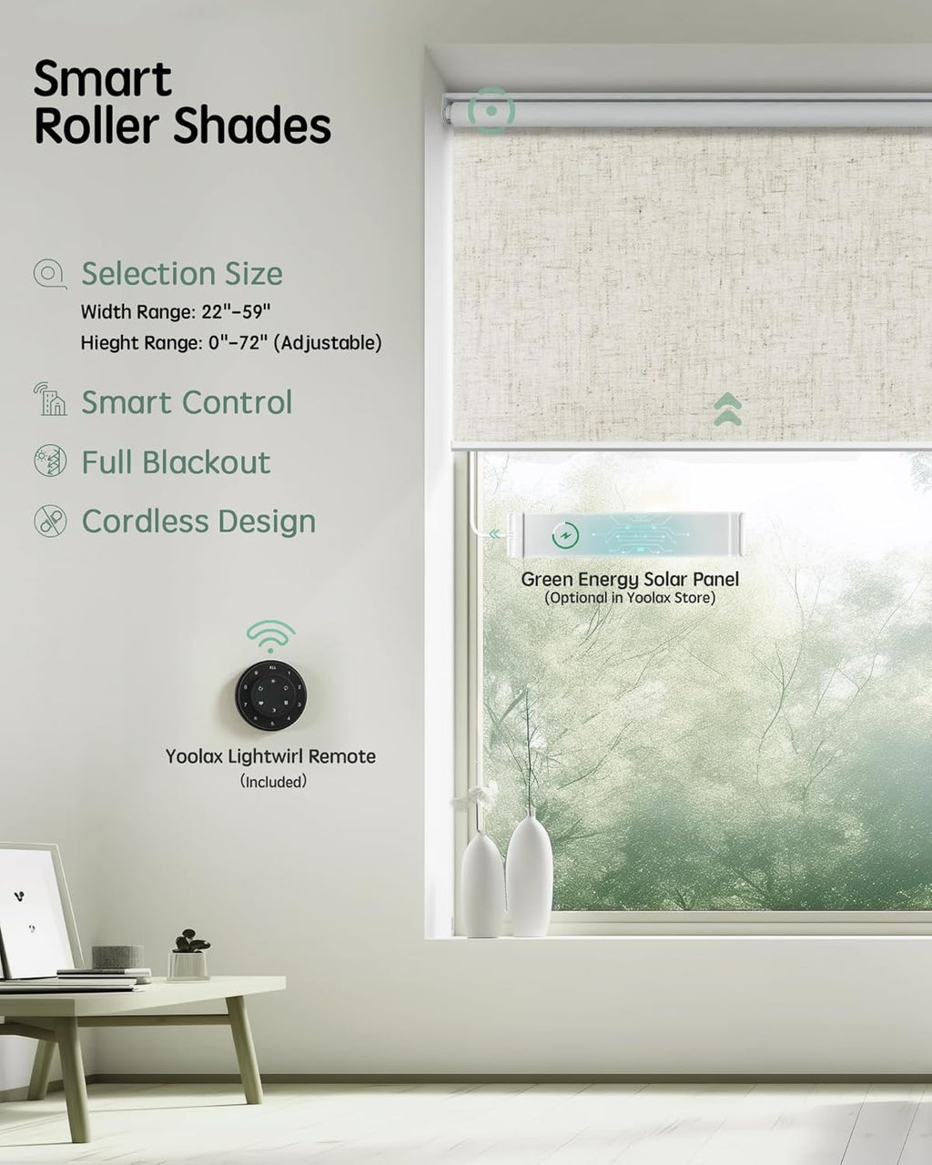 Yoolax Motorized Blinds with Remote, Blackout Smart Blinds for Windows Motorized Roller Shades, Automatic Window Blinds Compatible with Alexa Electric Blinds (Linen Beige, 47" W x 72" H)