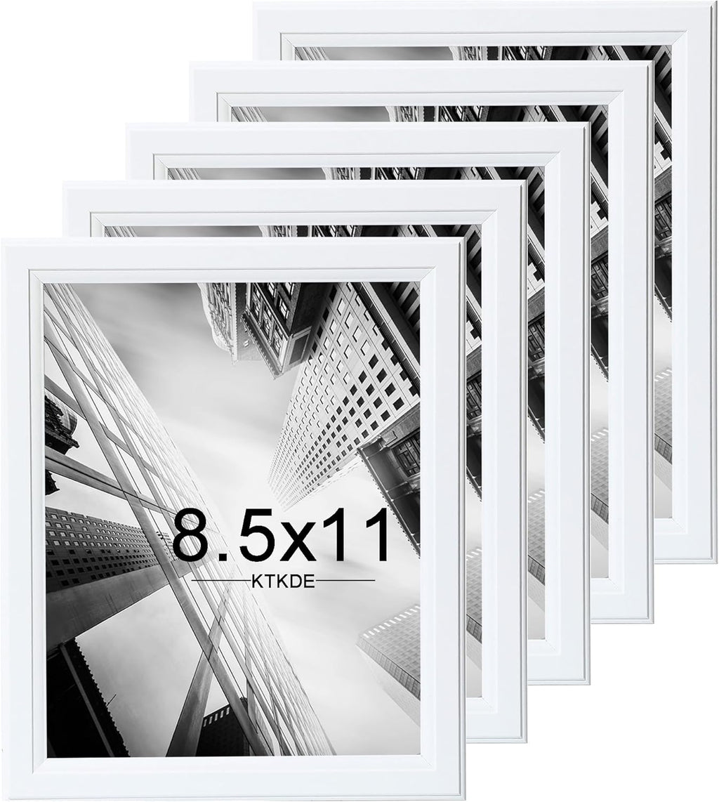 KTKDE 8.5x11 Picture Frame Set of 5,Certificate Frame White with Clear Plexiglass, 8.5 by 11 Picture Diploma Document Degree Frames for Wall and Tabletop,best gift