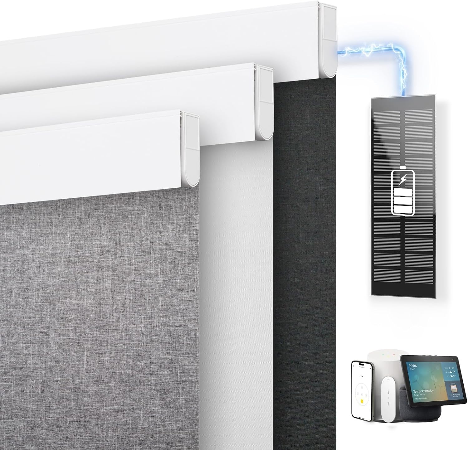 DENFOON Motorized Blinds with Remote control, Custom Blackout Smart Blinds [with Cover],Electric Blinds with Complimentary Solar Panel, Cordless Automatic Roller Shades for Windows (White，23"W x 72"H)