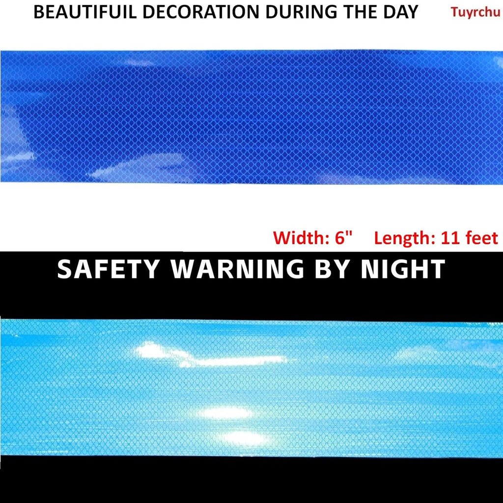 Non Fading Reflective Tape Blue 6 inch, Outdoor Waterproof High Visibility Warning Industrial Marking Tape, Safety Stickers (11 feet)