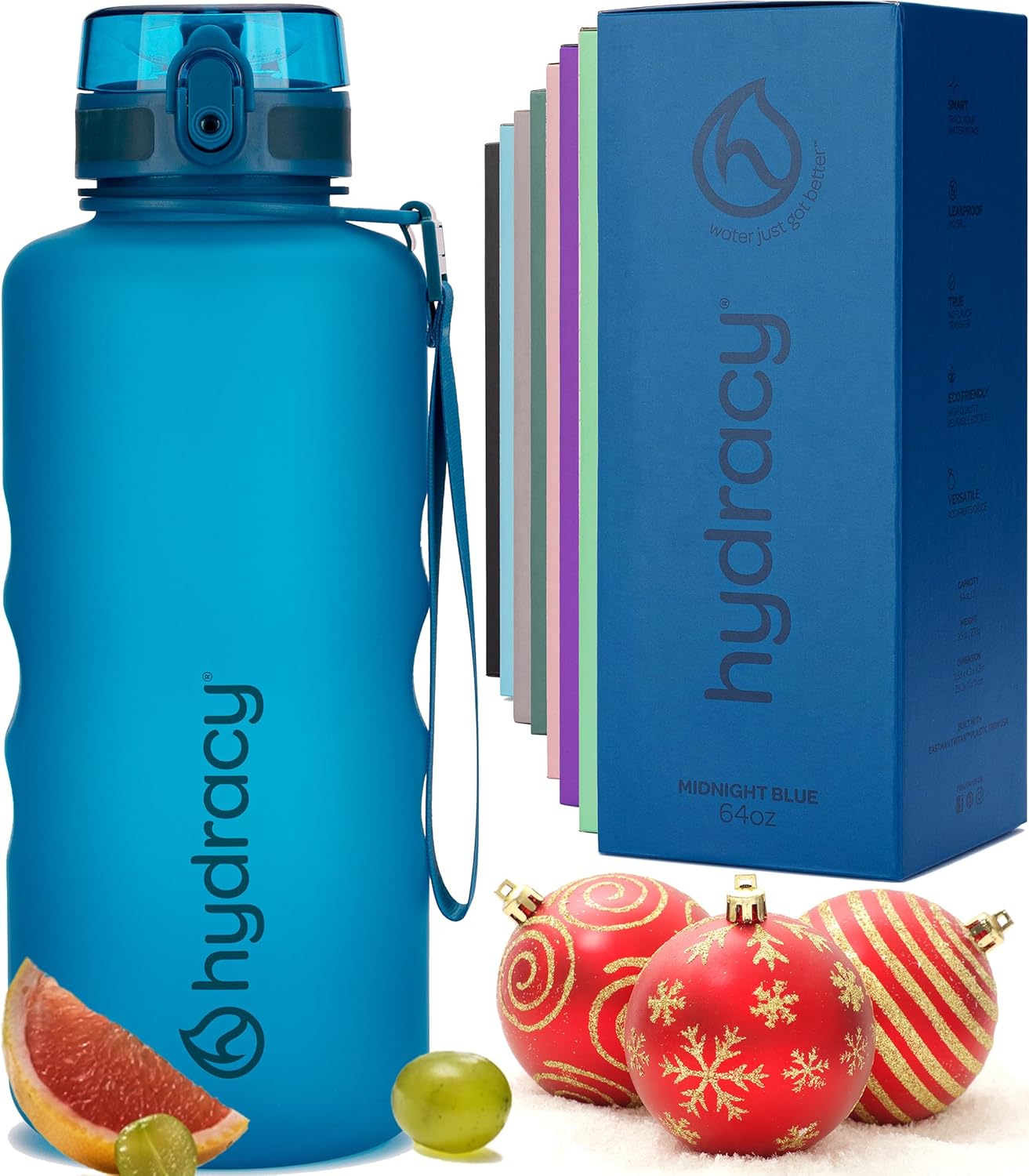 Hydracy Water Bottle with Time Marker -Large BPA Free Water Bottle & No Sweat Sleeve -Leak Proof Gym Bottle with Fruit Infuser Strainer & Times to Drink -Ideal for Fitness Sports & Outdoors