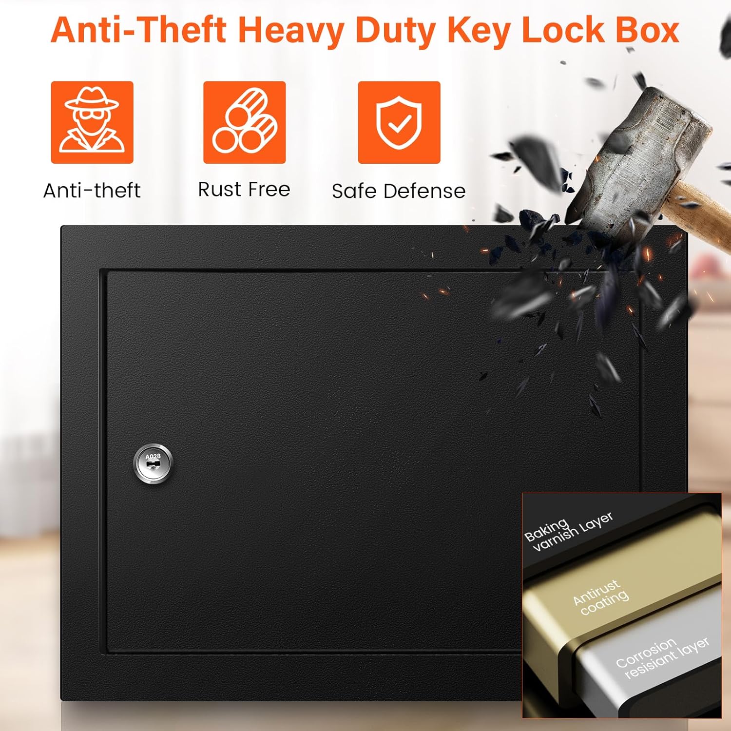 50 Keys Key Cabinet, Anti-Theft Key Lock Box with Key Tags, Adjustable Key Organizer Wall Safe for Car Office House Garage Rental Business
