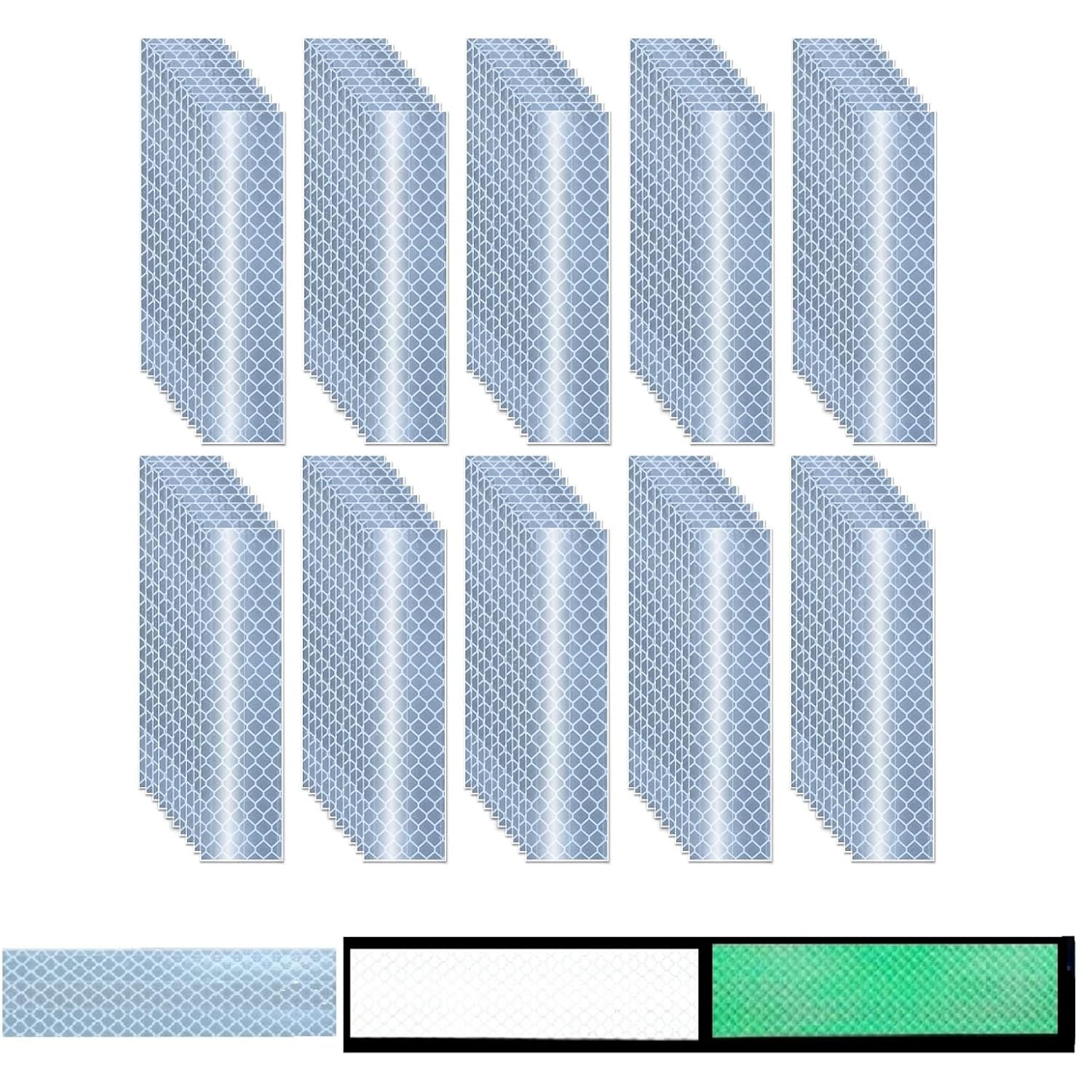 Glow in The Dark Reflective Stickers 1 inch X 4 inch for Car, High Visibility Warning Safety Reflective Strips (100 Pcs)