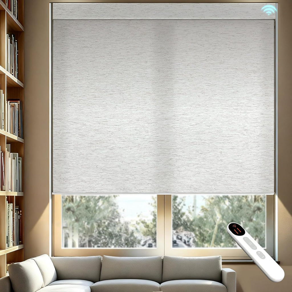 Smart Motorized Blinds – 70% Blackout Roller Shades with Remote, Alexa/Google Home/Siri Control, Matter Compatible, Wireless Rechargeable Battery, Custom Sizes for Windows & Sliding Doors