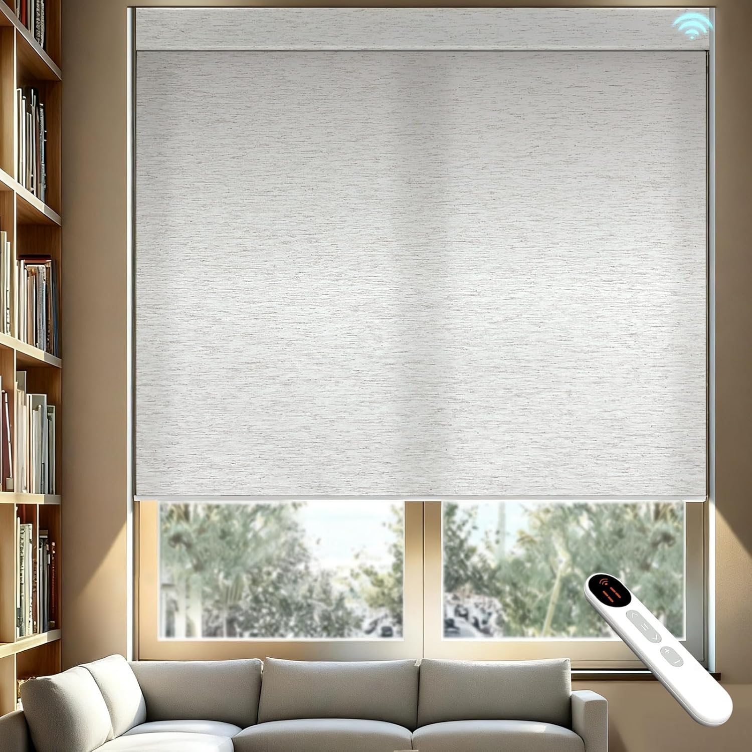 Smart Motorized Blinds – 70% Blackout Roller Shades with Remote, Alexa/Google Home/Siri Control, Matter Compatible, Wireless Rechargeable Battery, Custom Sizes for Windows & Sliding Doors