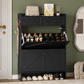 Shoe Storage Cabinet for Entryway, Farmhouse Narrow Shoe Cabinet with 2 Flip Drawers & Top Drawers, Adjustable Shelves & Hooks, Freestanding Hidden Rack Organizer for Hallway, Foyer