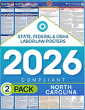 North Carolina 2026 Labor Law Poster – State & Federal Compliance – OSHA, EEOC, FMLA, Minimum Wage – Durable, Laminated & Waterproof Workplace Employment Poster – Made in USA – 26” x 39.5”, 2-Pack