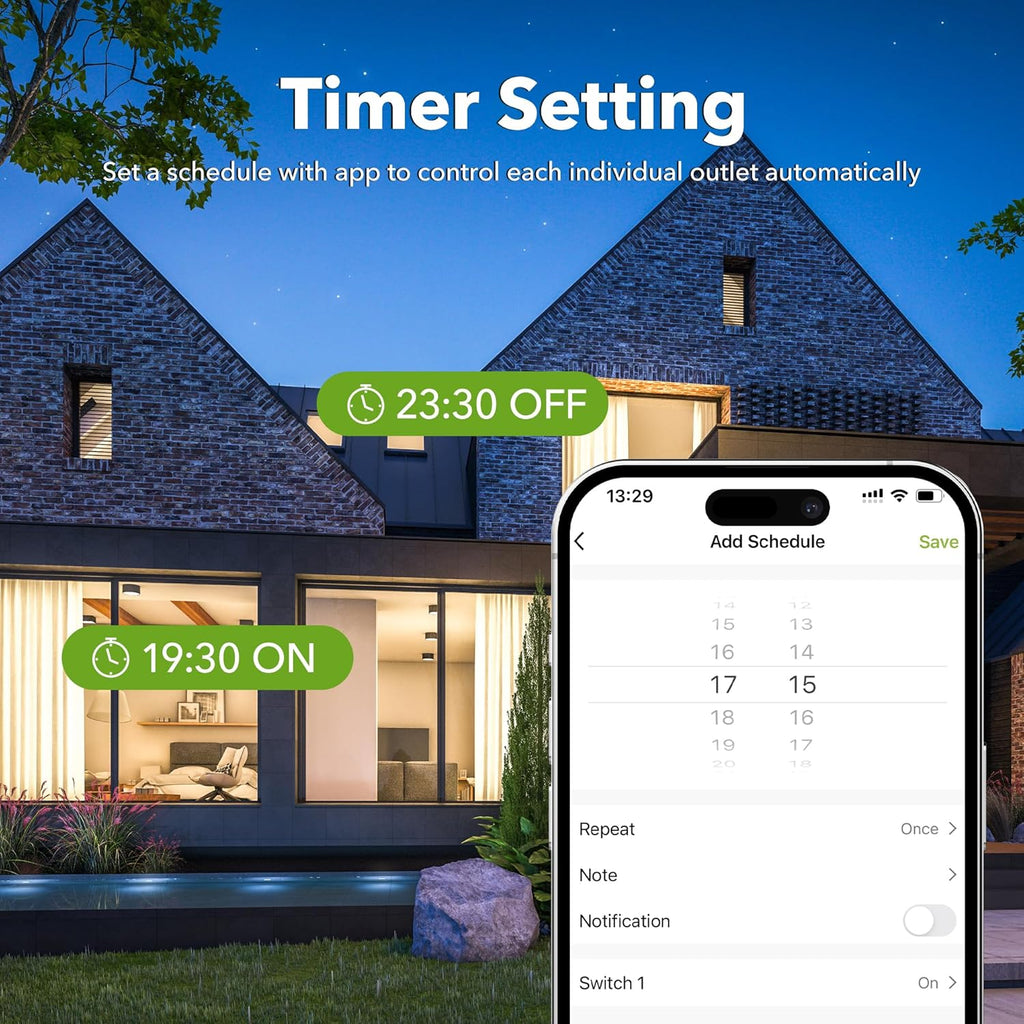 Outdoor Smart WiFi Plug, HBN Heavy Duty Wi-Fi Timer with Two Grounded Outlet, Wireless Remote Control by App Compatible with Alexa and Google Home Assistant 2.4 GHz Network only, ETL Listed (1 Pack)