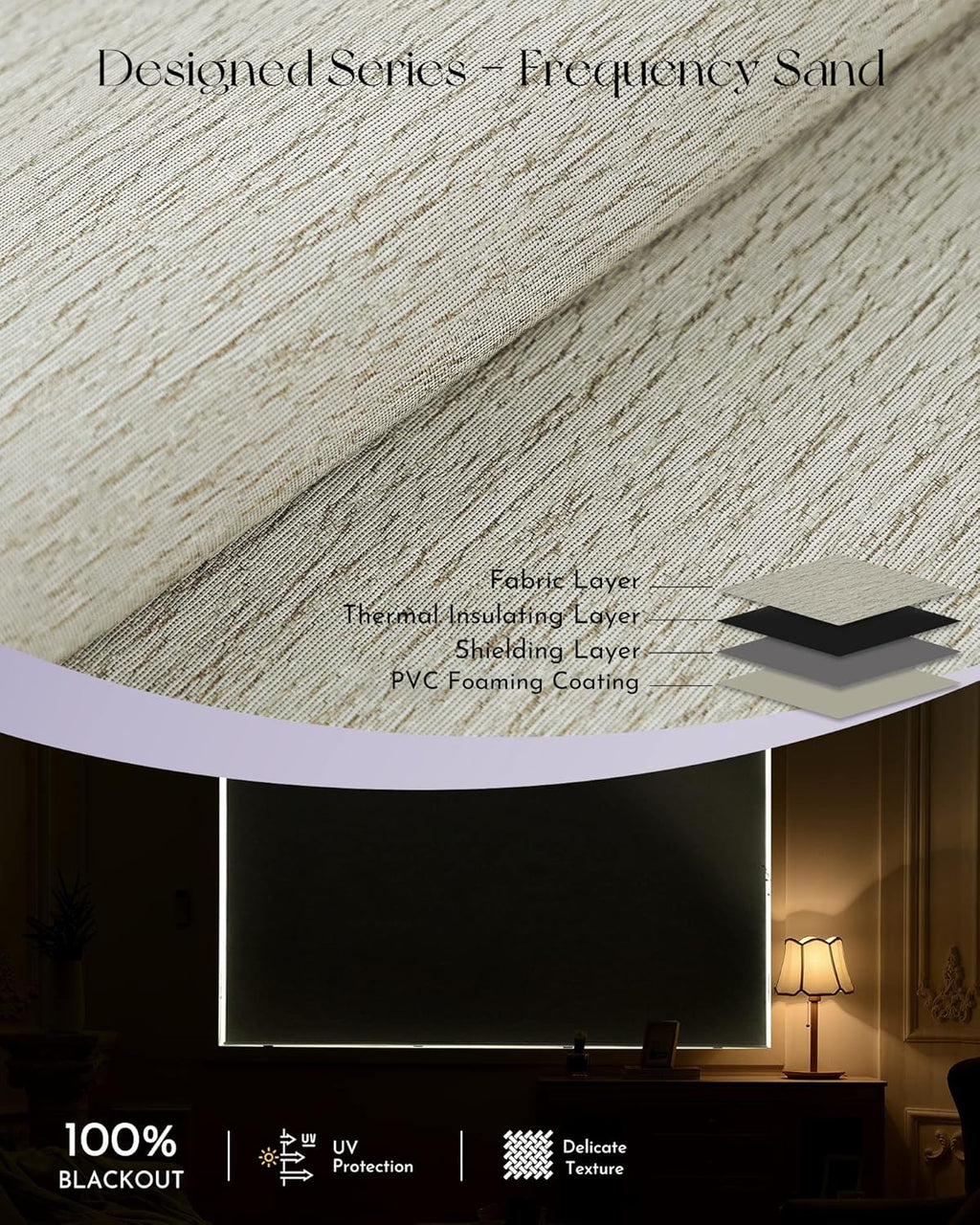 Graywind Smart Blackout Roller Shades Compatible with Alexa Google WiFi Hardwired Textured Fabric Motorized Blinds Remote Window Shades, Custom Size (Frequency Sand)
