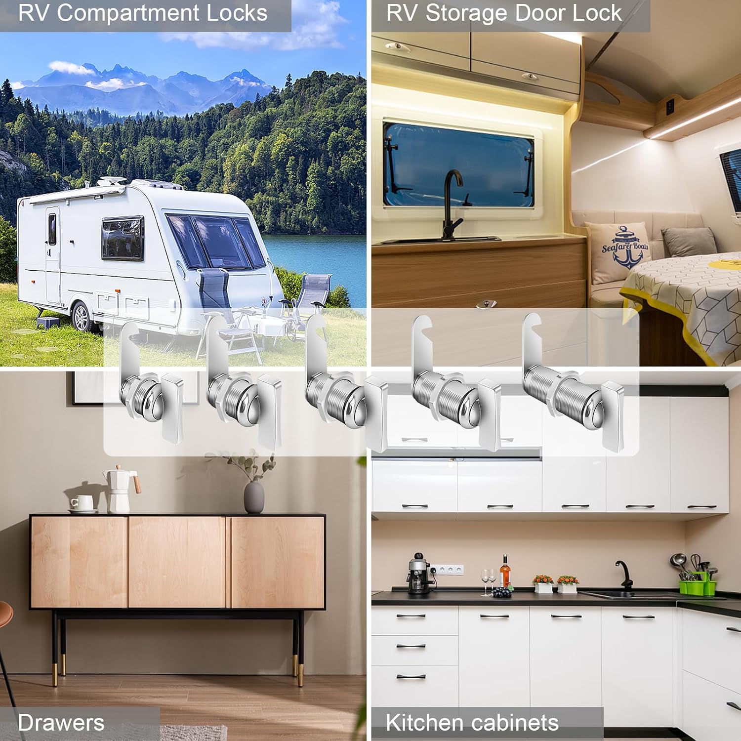 Sartartue Thumb Cam Locks - 2 Inch, Extra Long RV Storage Locks - Keyless Non-Locking, Fits RV Camper, Vehicles, Cabinets & More (2-1/8 Inch, 2 Pcs)