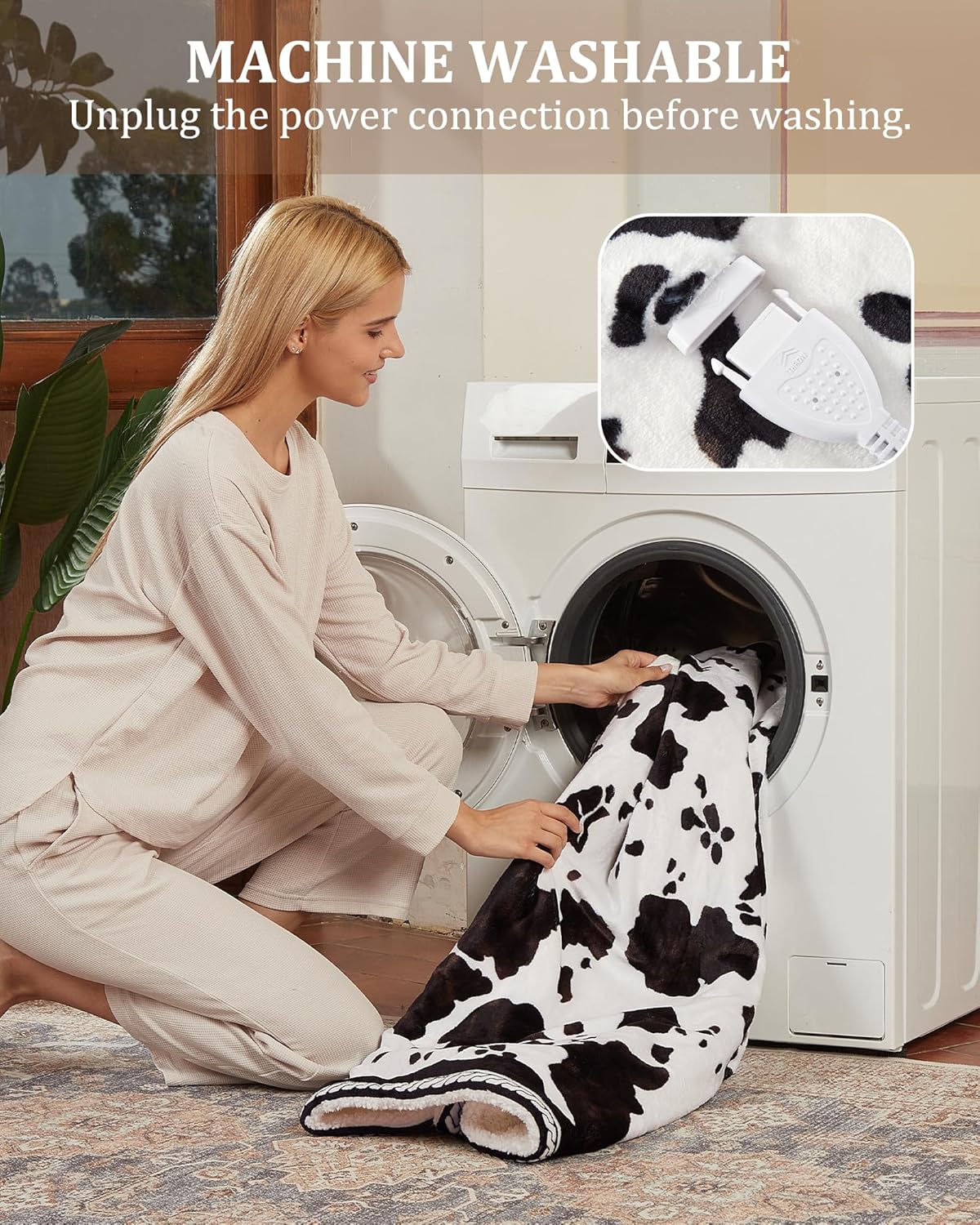 CAROMIO Heated Electric Blanket Throw, Cow Print Fast Heating Throw Blankets with LCD Controller, 6 Heat Levels & 4 Hour Auto Shut Off, ETL Certified, Machine Washable, Cow-Brown, 50" x 60"