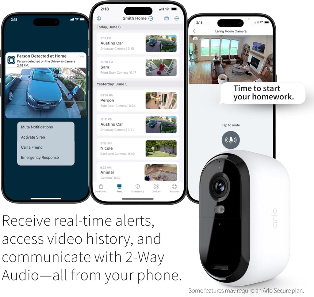 Arlo Home Security System - Wired Keypad Sensor Hub, (2) 8-in-1 Sensors, 24/7 Professional Monitoring + Outdoor 2K (1 Cam) + Bundle - No Contract Required, Alarm System for Home Security