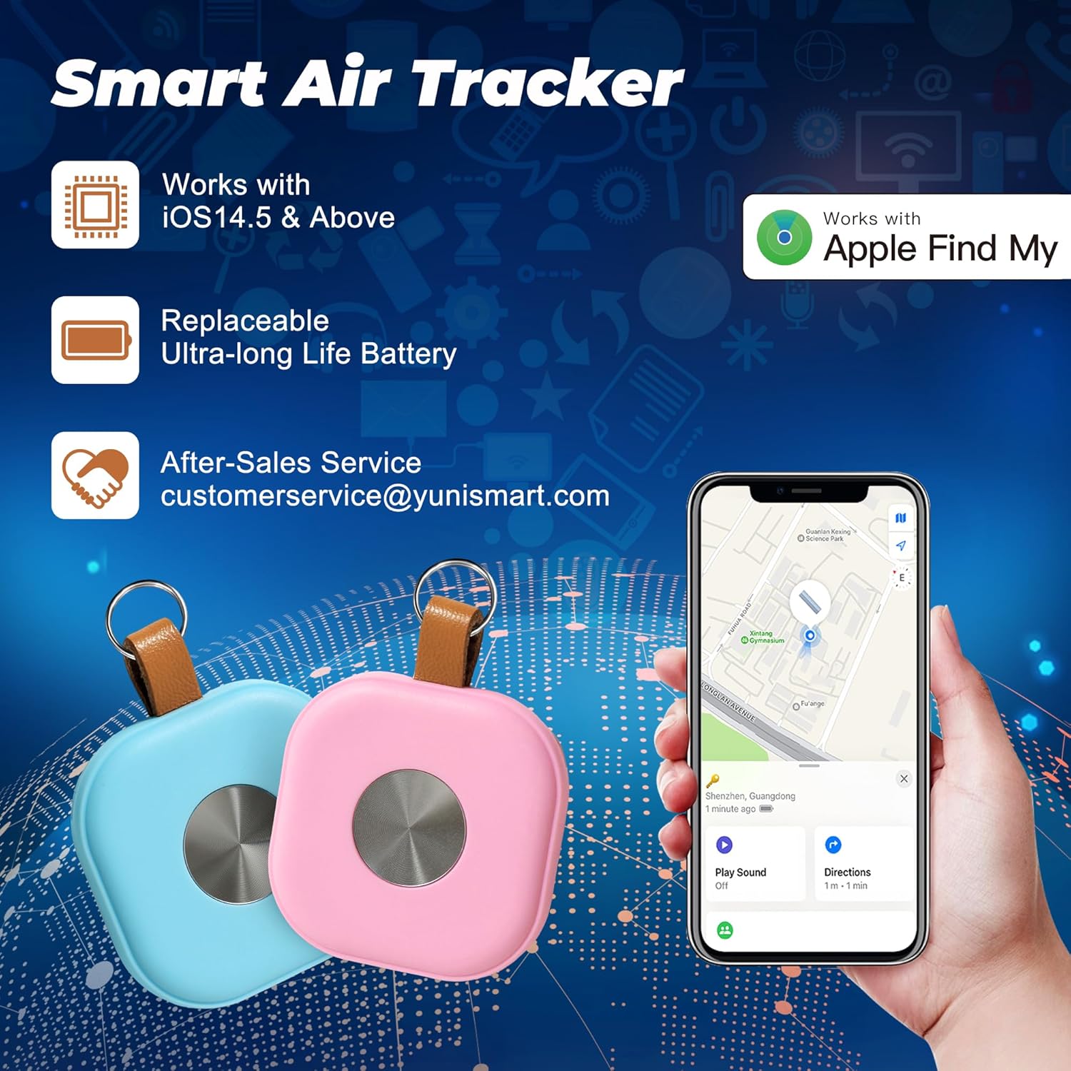 Air Tracker, Key Finder Works with Find My App (iOS Only), Bluetooth Tracker for Keys, Luggage, Suitcases, Key Finder Locator with Sound, Worldwide Tracking Tags, Replaceable Battery-2 Pack Colorful