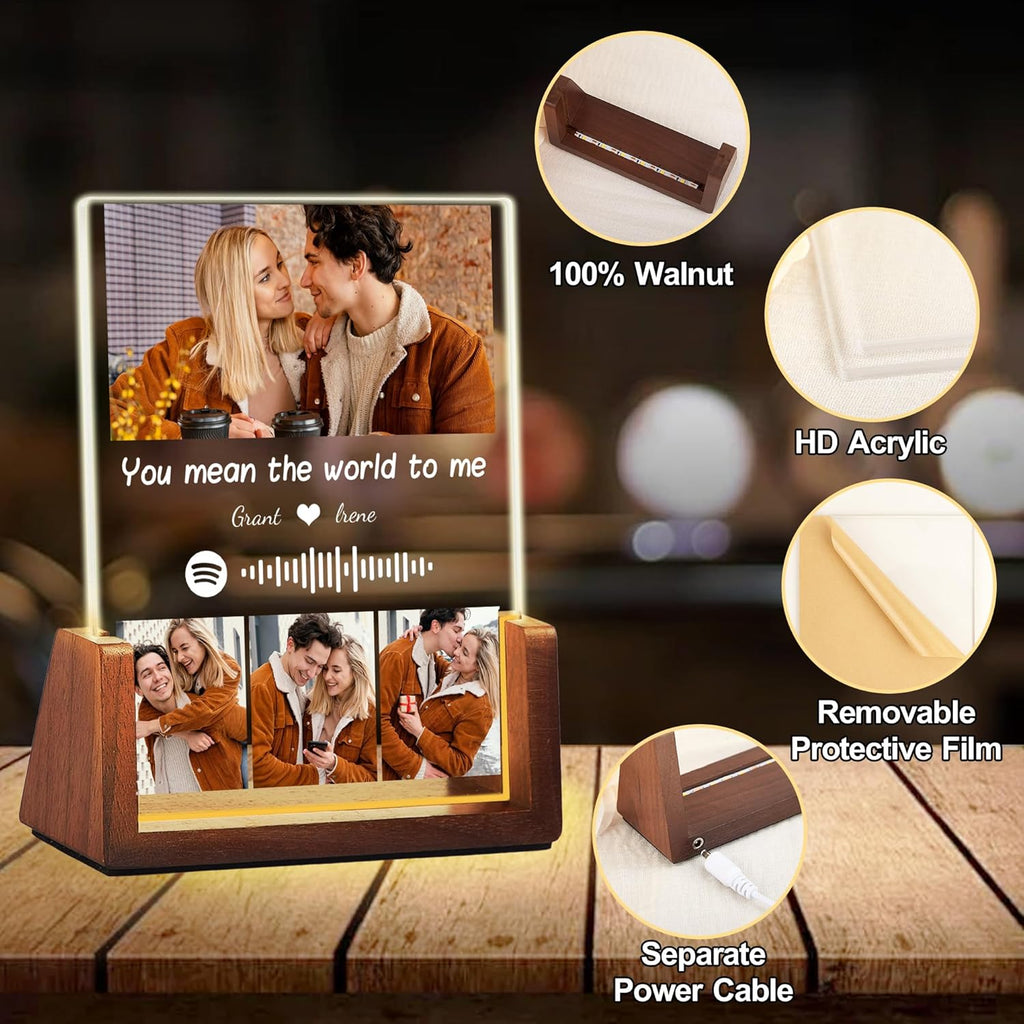 Personalized Couple Birthday Gifts For Boyfriend Girlfriend Him Her, Custom Acrylic Spotify Plaque With Photo Name, Customized Light Up Picture Frame, Anniversary Christmas Gifts For Women Men