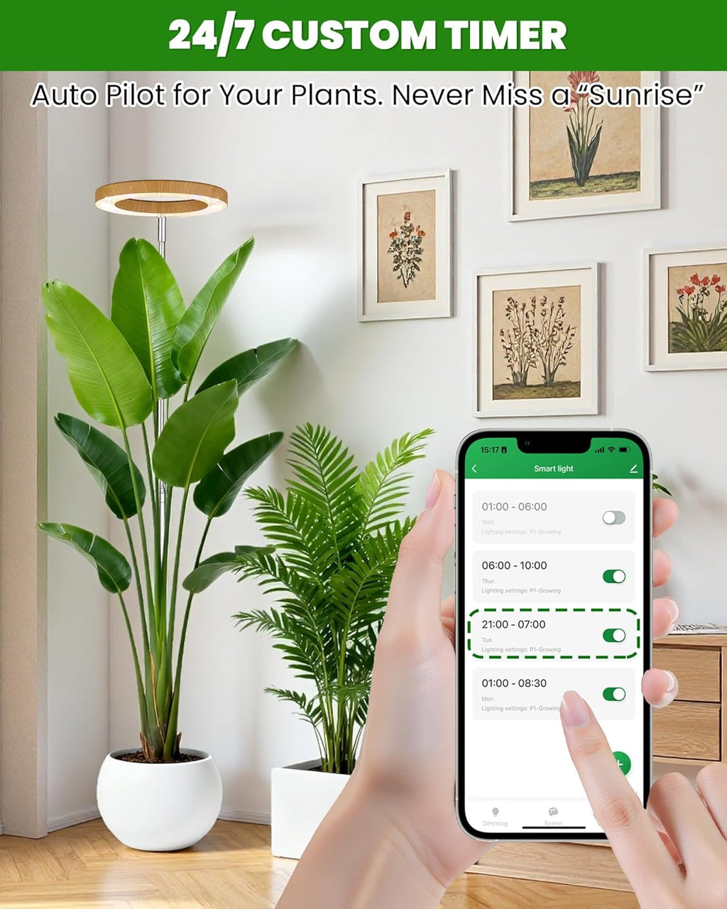 yadoker Plant Grow Light, Smart Plant Light Works with Alexa,Google for Indoor Plants,Height Adjustable,Customized Light Brightnesss,Multiple Timers