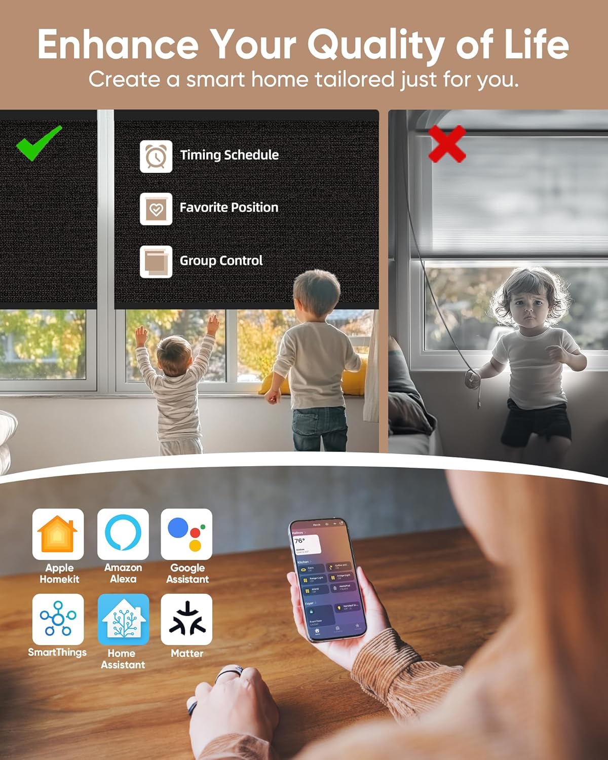 Kincmo Motorized Blinds with Remote,100% Blackout Motorized Roller Shades Work with Apple Homekit,Alexa,Google, Custom Electric Blinds with App,Voice Control (Eclipse Black)