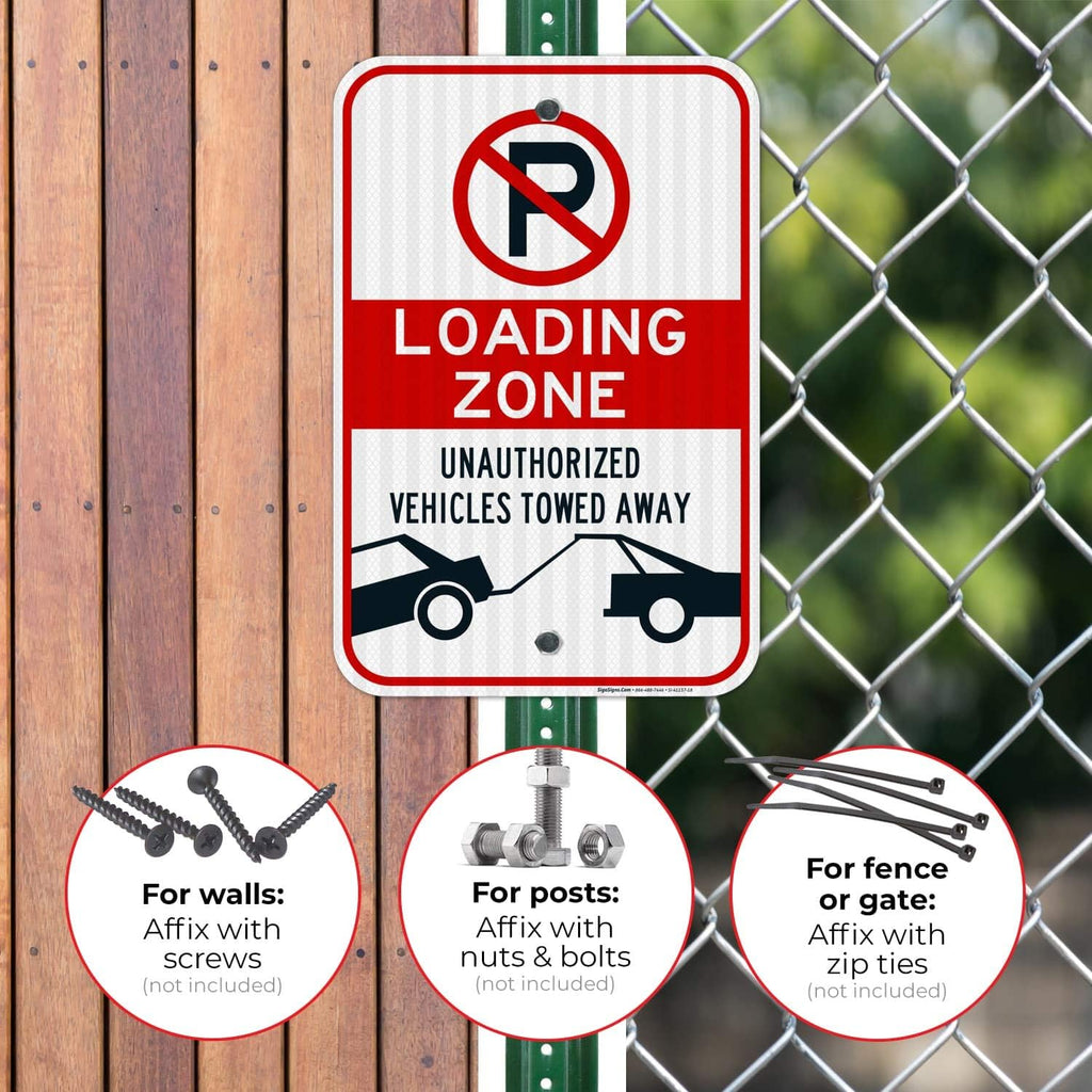 No Parking Symbol Sign, Loading Zone Sign, 12x18 Inches, 3M EGP Reflective .063 Aluminum, Fade Resistant, Easy Mounting, Indoor/Outdoor Use, Made in USA