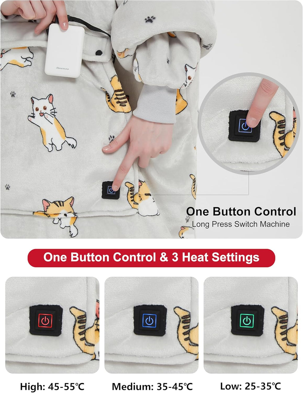 KFUBUO Heated Electric Wearable Blanket Throw Battery Operated Portable USB Cordless Outdoor Hoodie Sweatshirt